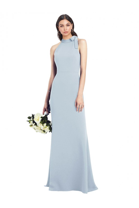 Wholesale Halter Bow Neck Open Back Soft Full Length Trumpet Prom Dress UK