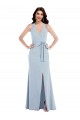 Wholesale Open Back Halter Maxi Crepe Prom Dress with Draped Bow UK