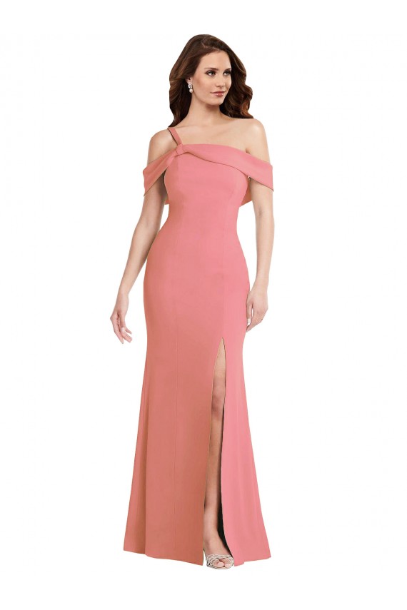 Wholesale One Shoulder Draped Cuff Maxi Prom Dress with Front Slit UK