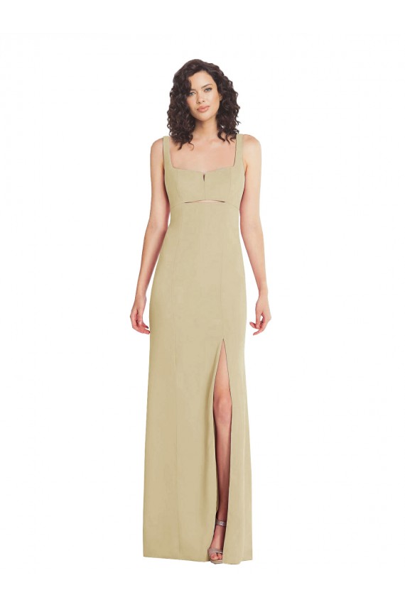 Wholesale Wide Strap Slash Cutout Empire Crepe Prom Dress with Front Slit UK