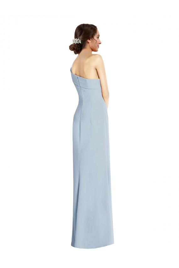 Wholesale Asymmetrical Off the Shoulder Cuff Trumpet Crepe Prom Dress With Front Slit UK