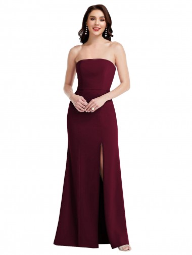 Wholesale Strapless Crepe Maxi Prom Dress with Front Slit UK