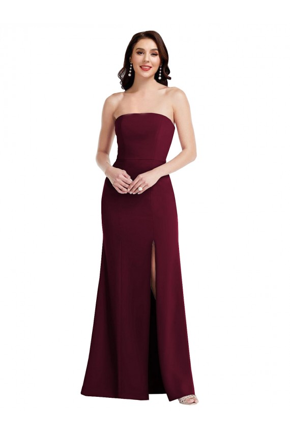 Wholesale Strapless Crepe Maxi Prom Dress with Front Slit UK