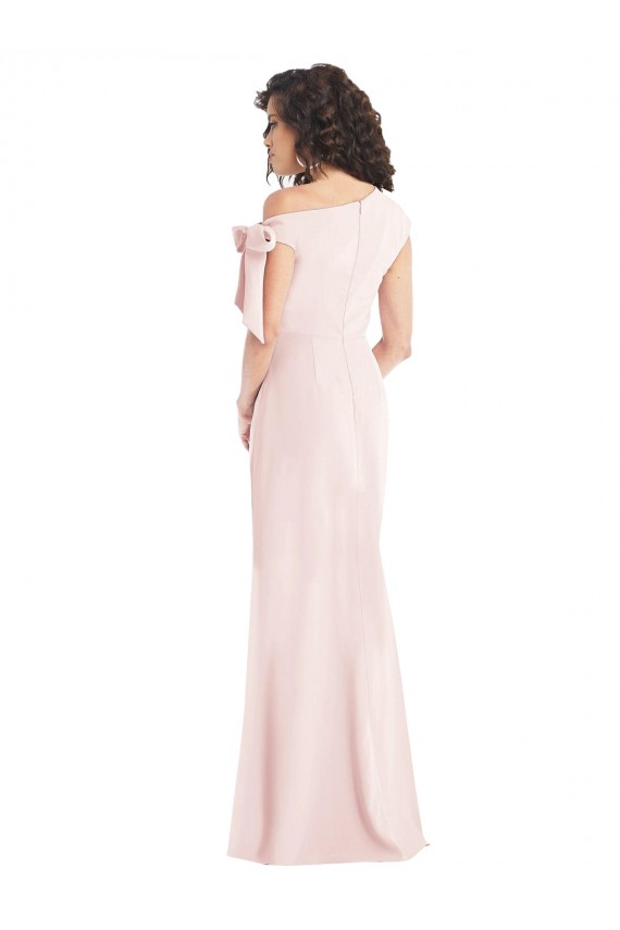 Wholesale Off the Shoulder Tie Detail Trumpet Crepe Prom Dress with Front Slit UK