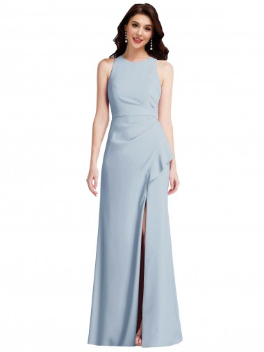 Wholesale Halter Maxi Prom Dress with Cascade Ruffle Slit UK