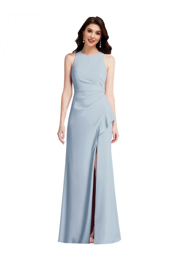 Wholesale Halter Maxi Prom Dress with Cascade Ruffle Slit UK