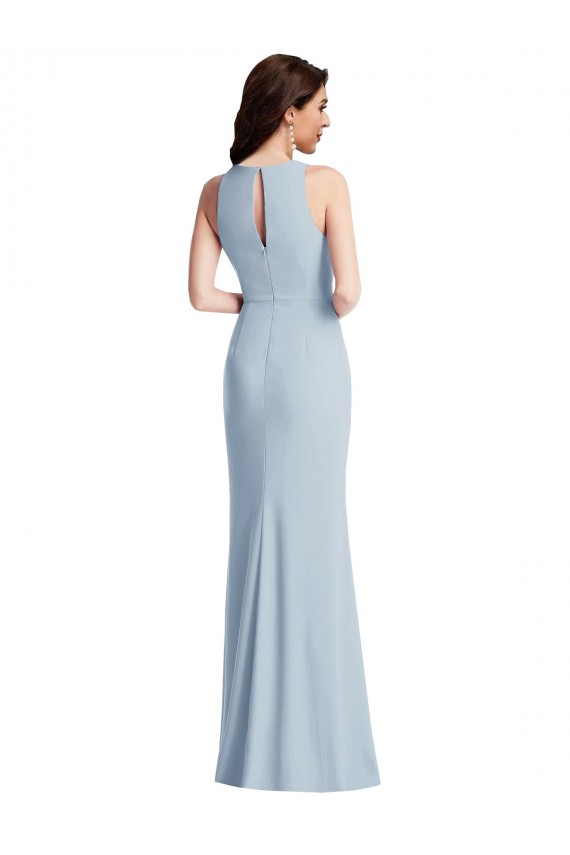Wholesale Halter Maxi Prom Dress with Cascade Ruffle Slit UK