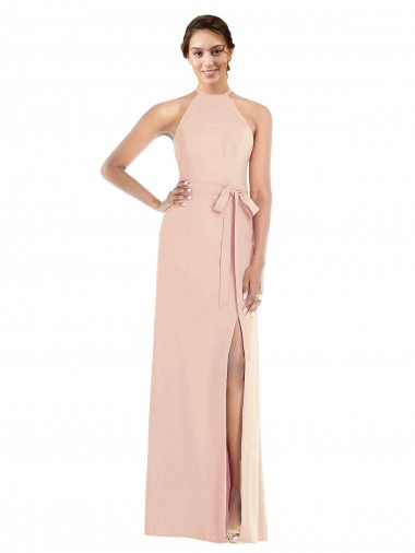 Wholesale Halter Criss Cross Cutout Back Maxi Crepe Prom Dress UK