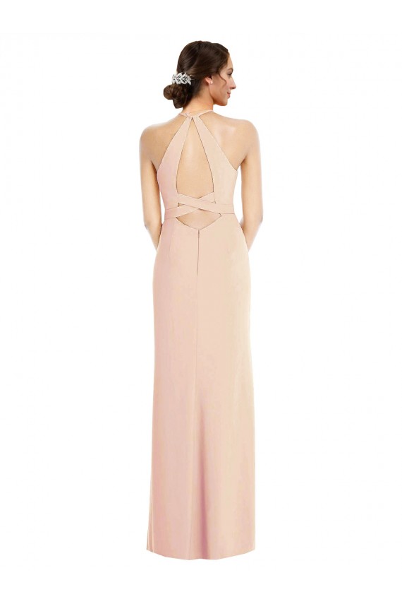 Wholesale Halter Criss Cross Cutout Back Maxi Crepe Prom Dress UK