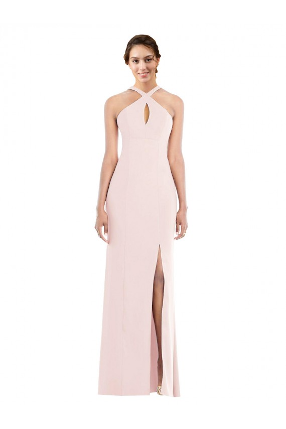 Wholesale Criss Cross Halter Princess Line Trumpet Crepe Prom Dress UK