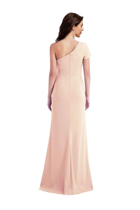 Wholesale One Shoulder Cap Sleeves Trumpet Crepe Prom Dress with Front Slit UK