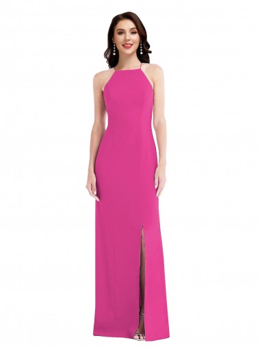 Wholesale Open Back High Neck Halter Trumpet Crepe Prom Dress UK
