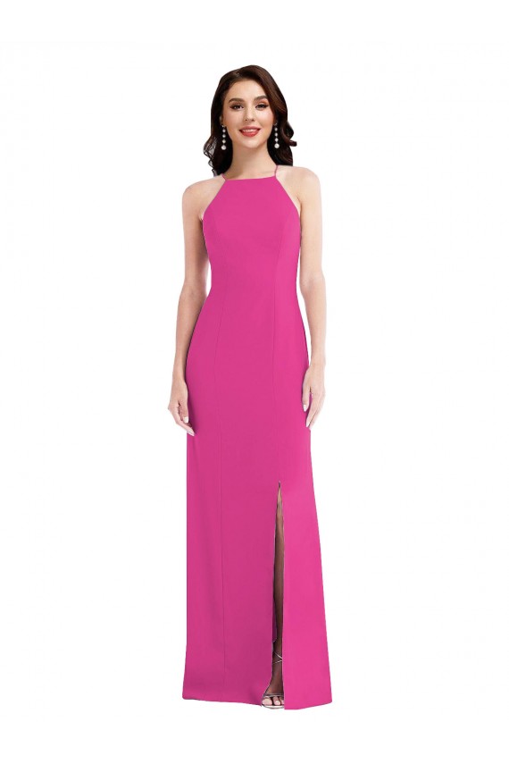 Wholesale Open Back High Neck Halter Trumpet Crepe Prom Dress UK