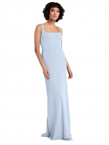 Wholesale Slim Square Neck Fit and Flare Full Length Stretch Crepe Prom Dress UK