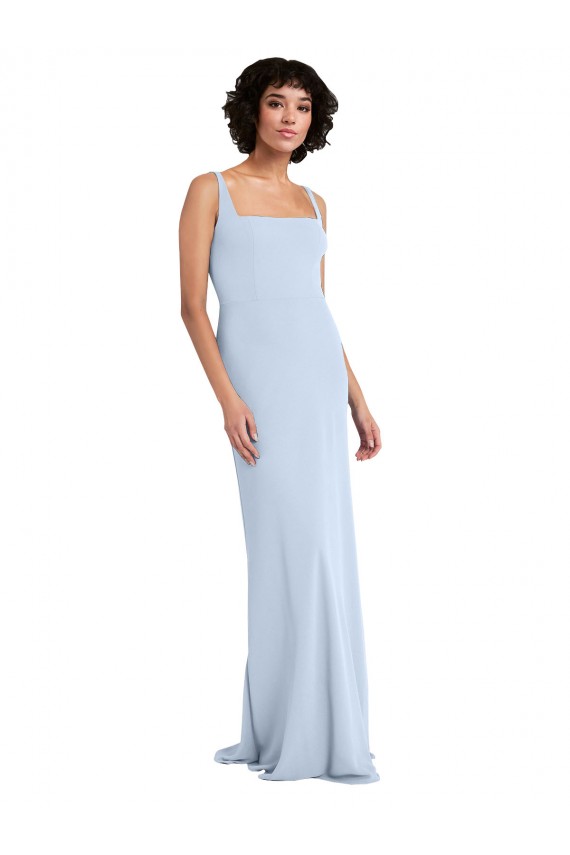 Wholesale Slim Square Neck Fit and Flare Full Length Stretch Crepe Prom Dress UK