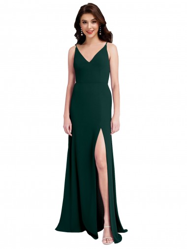 Wholesale Slim A-Line V-Neck Full Length Crepe Prom Dress with Side Slit UK