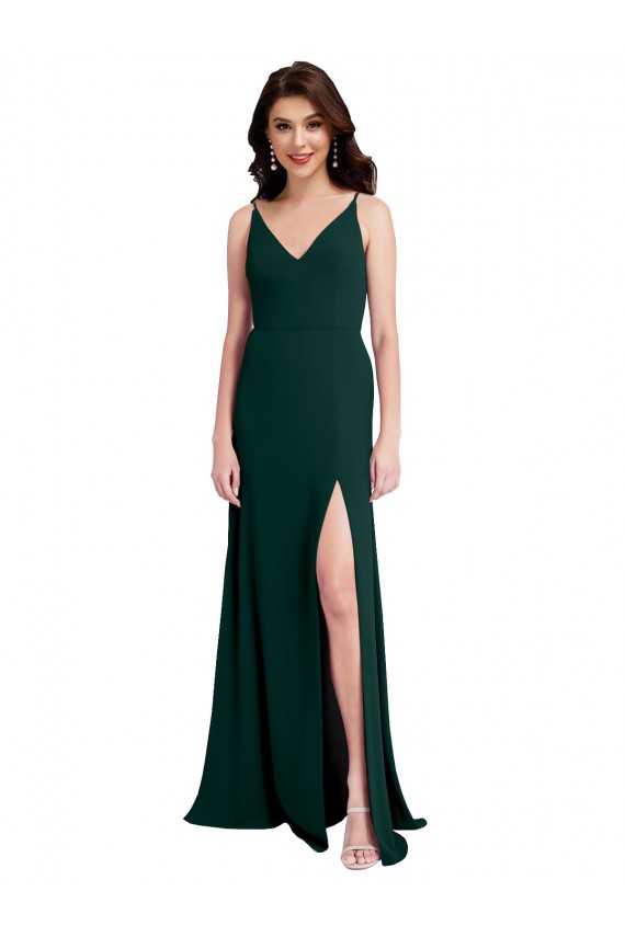 Wholesale Slim A-Line V-Neck Full Length Crepe Prom Dress with Side Slit UK