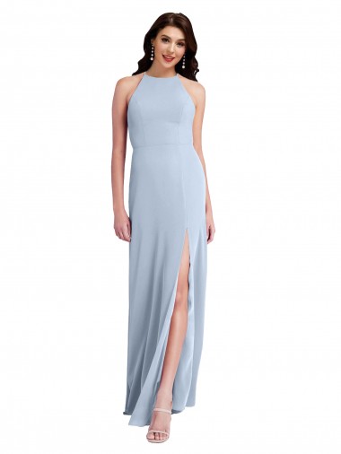 Wholesale Fit and Flare High Neck Crepe Prom Dress with Side Slit UK