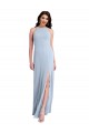 Wholesale Fit and Flare High Neck Crepe Prom Dress with Side Slit UK