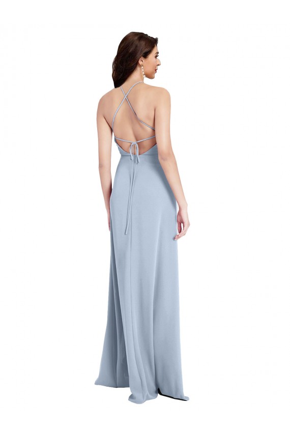 Wholesale Fit and Flare High Neck Crepe Prom Dress with Side Slit UK