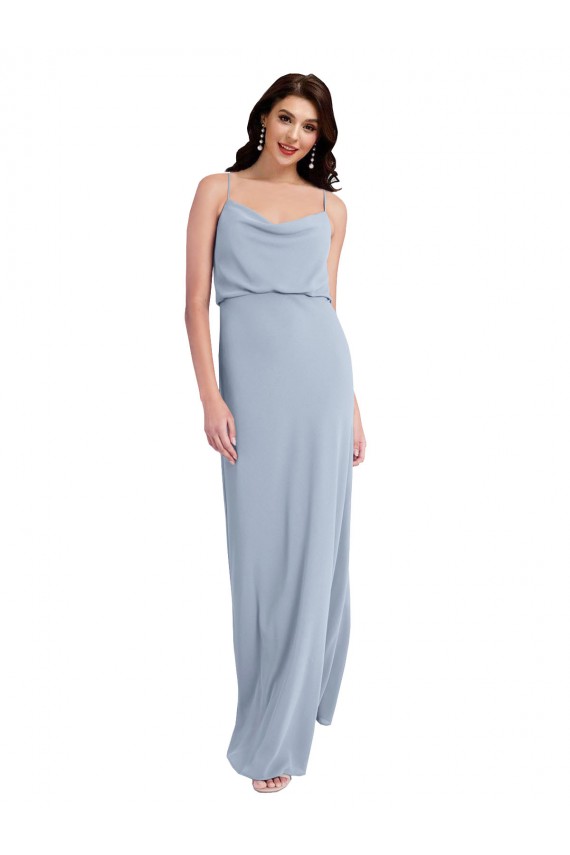 Wholesale Draped Cowl Neck Long Crepe Prom Dress with Spaghetti Straps UK