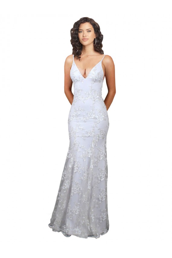 Wholesale V-Neckline Backless Floral Patterned Sequin Formal Prom Dress UK