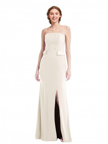 Wholesale Long Strapless Tuxedo Maxi Prom Dress with Front Slit & Pockets UK