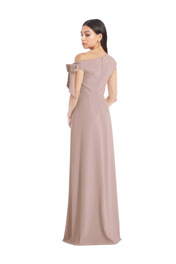 Wholesale Off the Shoulder Tie Detail Maxi Crepe Prom Dress with Front Slit UK