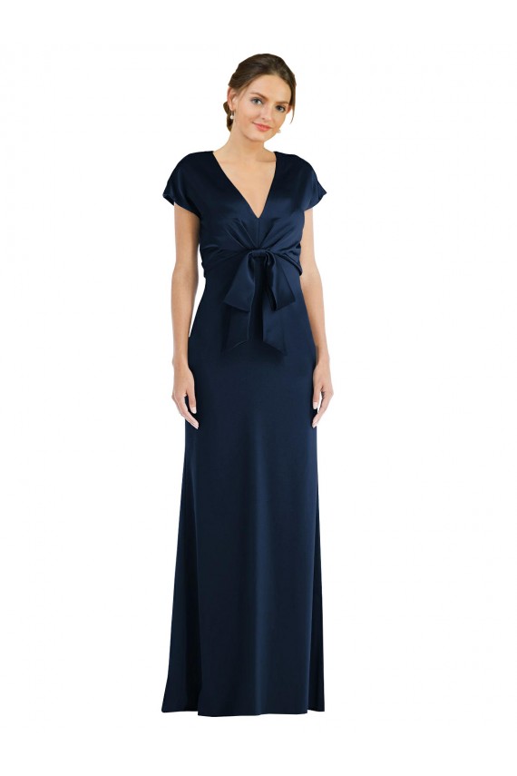Wholesale Soft Bow Blouson Bodice Trumpet Crepe Prom Dress UK