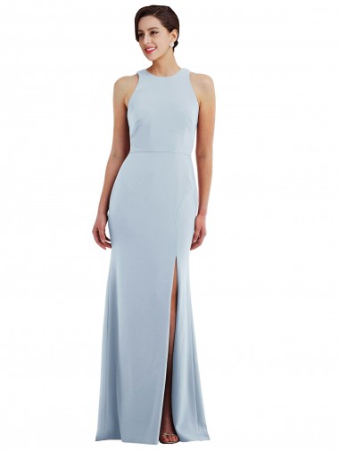 Wholesale Cutout Open Back Halter Maxi Crepe Prom Dress with Scarf Tie UK