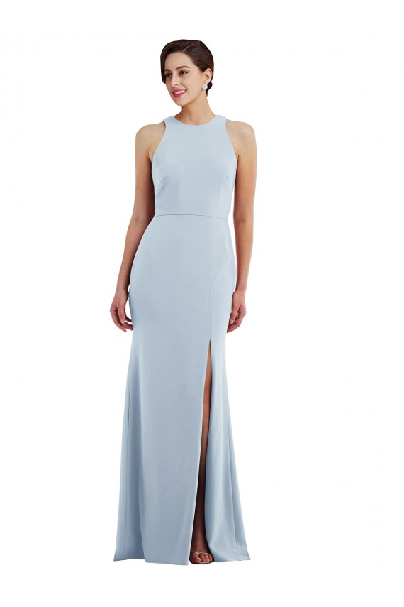 Wholesale Cutout Open Back Halter Maxi Crepe Prom Dress with Scarf Tie UK