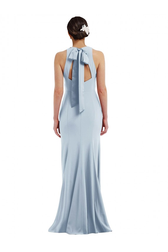 Wholesale Cutout Open Back Halter Maxi Crepe Prom Dress with Scarf Tie UK