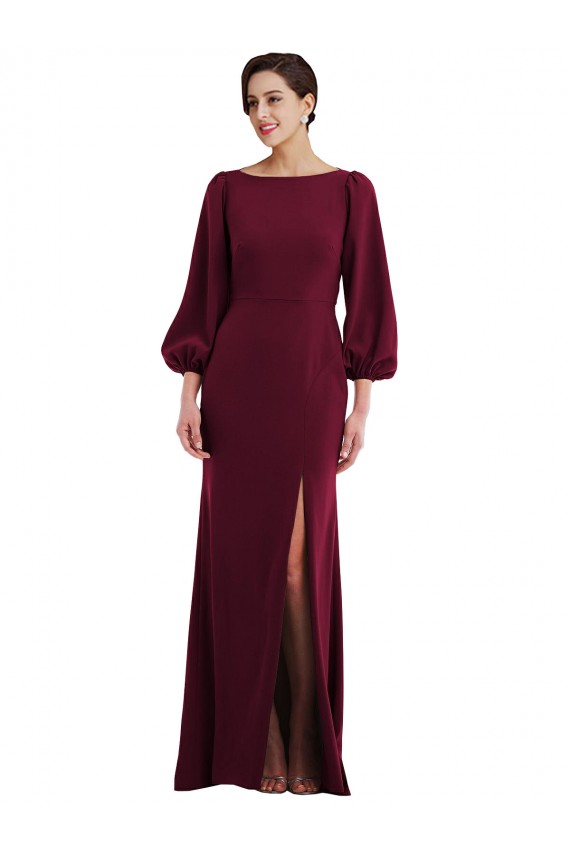 Wholesale Bishop Sleeve Open Back Trumpet Crepe Prom Dress with Scarf Tie UK