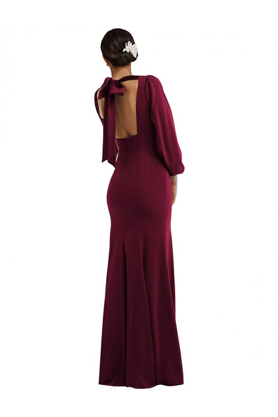 Wholesale Bishop Sleeve Open Back Trumpet Crepe Prom Dress with Scarf Tie UK