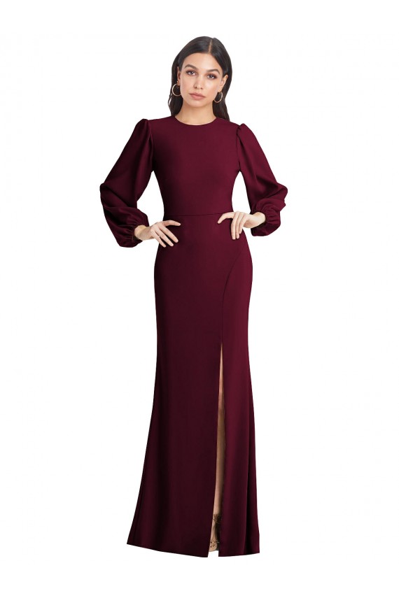 Wholesale Puff Sleeves Long Maxi Briddesmaid Dress with Cutout Tie Back UK