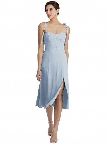 Wholesale Midi Cocktail Length Bustier Crepe Prom Dress with Back Bow Straps UK