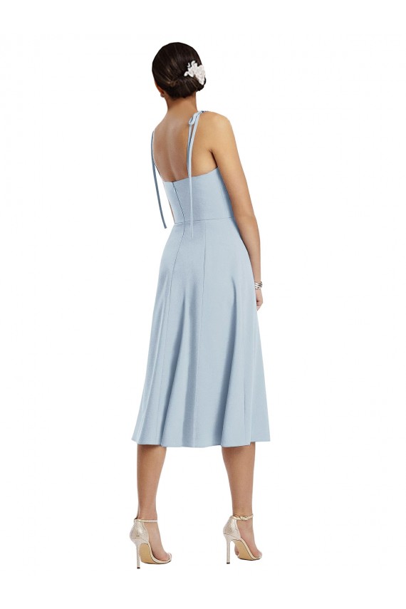 Wholesale Midi Cocktail Length Bustier Crepe Prom Dress with Back Bow Straps UK