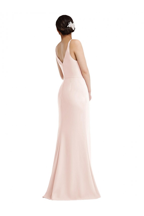 Wholesale Skinny Strap Deep V-Neck Trumpet Crepe Prom Dress with Front Slit UK