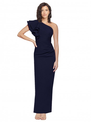 Wholesale Ruched Floor Length Long Crepe Prom Dress with Shoulder Ruffles UK