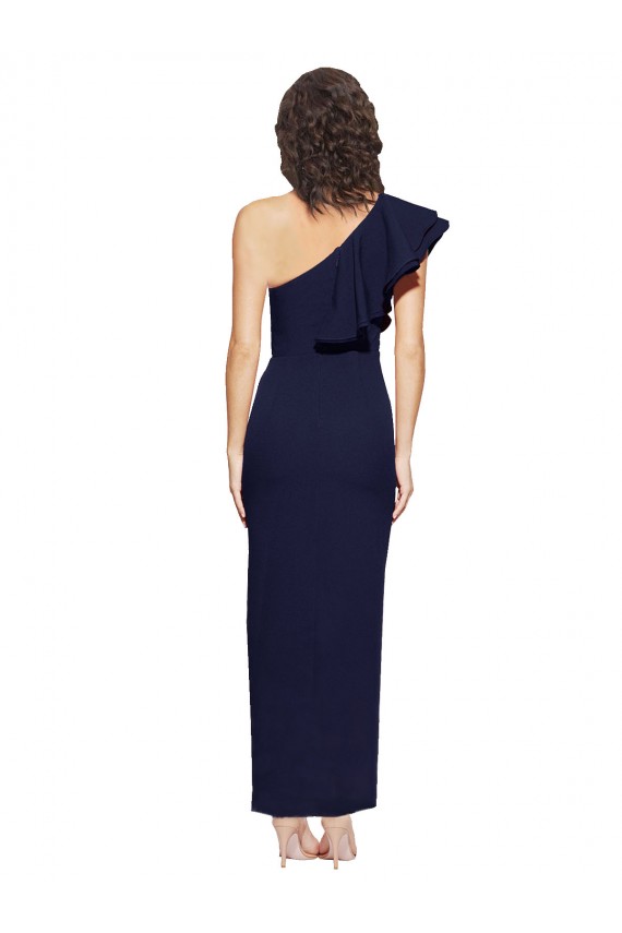 Wholesale Ruched Floor Length Long Crepe Prom Dress with Shoulder Ruffles UK