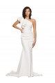 Wholesale Ruched Long Sweep Train Crepe Prom Dress with Shoulder Ruffles UK