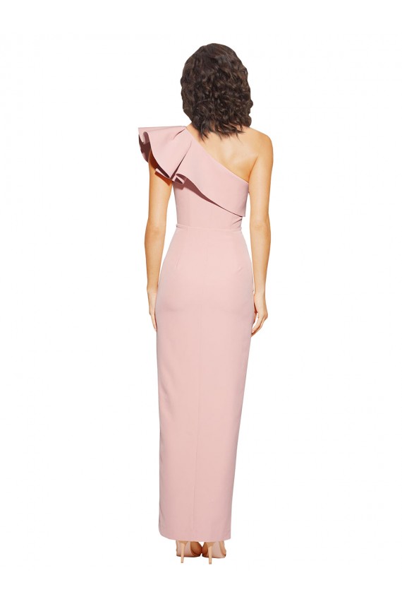 Wholesale Full Length One Shoulder Crepe Prom Dress with Side Leg Split UK