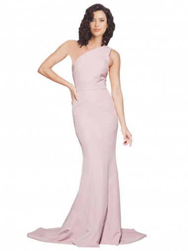 Wholesale Long Sweep Train One Shoulder Crepe Prom Dress with Side Leg Split UK