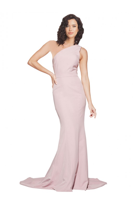 Wholesale Long Sweep Train One Shoulder Crepe Prom Dress with Side Leg Split UK