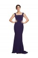 Wholesale Square Neck Long Sweep Train Crepe Prom Dress with Thick Straps UK
