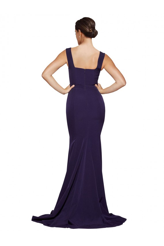Wholesale Square Neck Long Sweep Train Crepe Prom Dress with Thick Straps UK