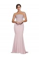 Wholesale Straight Neck Long Strapless Crepe Prom Dress with Soft Tulle Overlay and Small Train UK