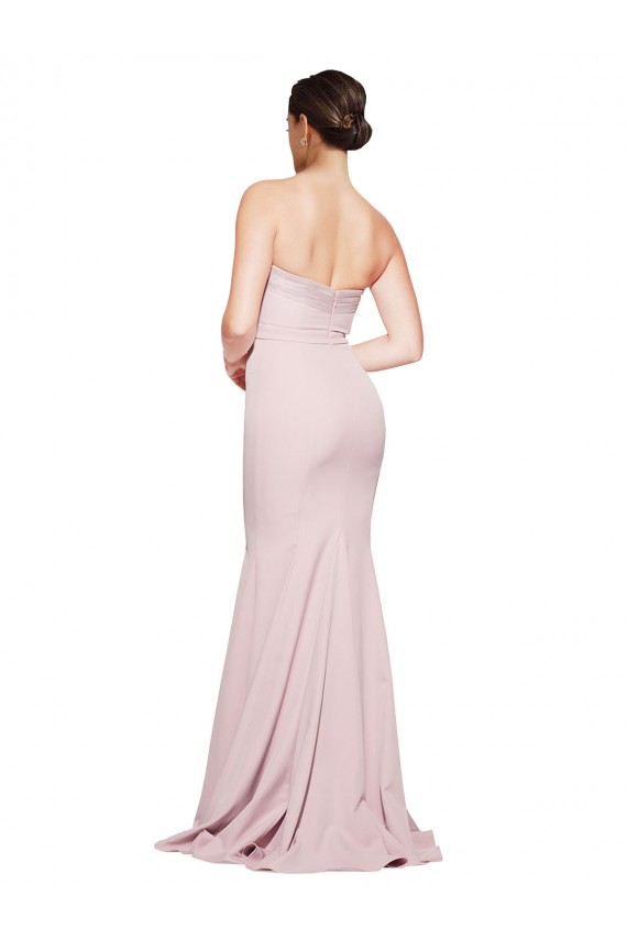 Wholesale Straight Neck Long Strapless Crepe Prom Dress with Soft Tulle Overlay and Small Train UK