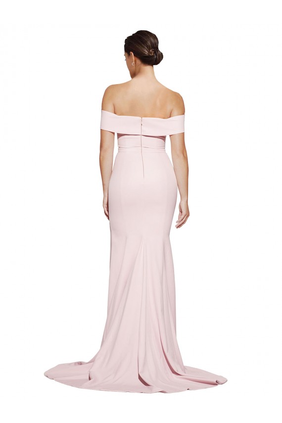 Wholesale Off Shoulder Long Crepe Prom Dress with Straight Neckline and Side Split UK