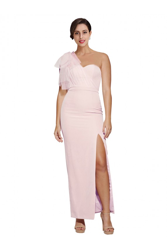 Wholesale One Shoulder Tulle Overlay Sweetheart Neckline Long Crepe Prom Dress with Thigh Split UK